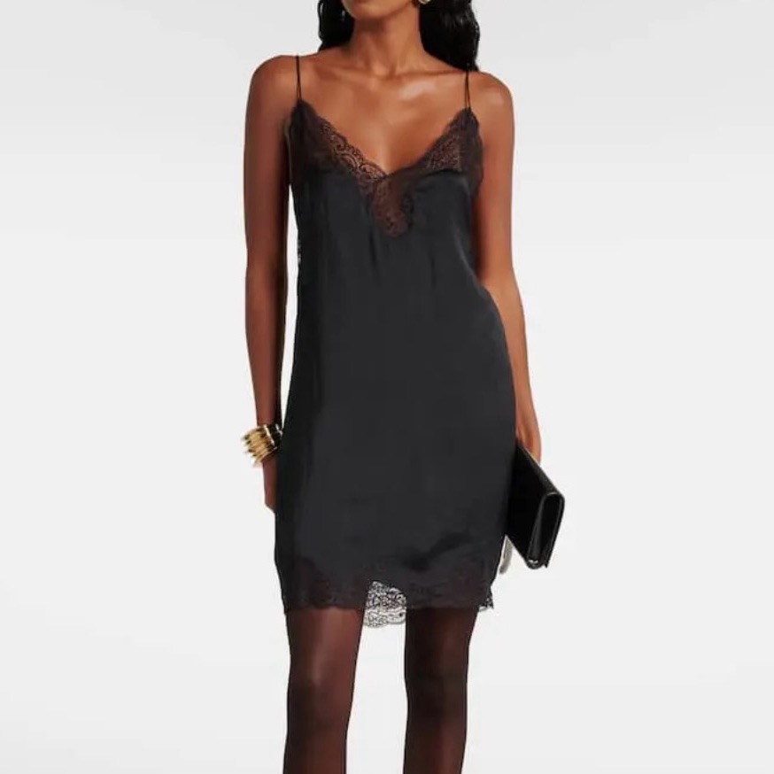 Nwt Saint Laurent Black Lace Slip Dress Size Fr34